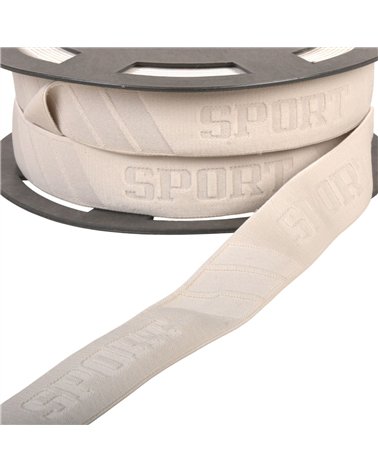 Bobine 20m élastique sport en relief 32mm beige