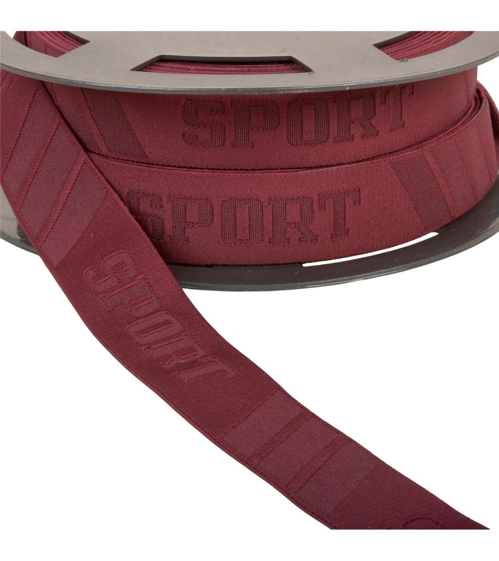 Bobine 20m élastique sport en relief 32mm bordeaux