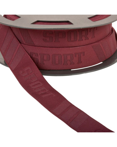 20m spool of embossed sports elastic 32mm burgundy