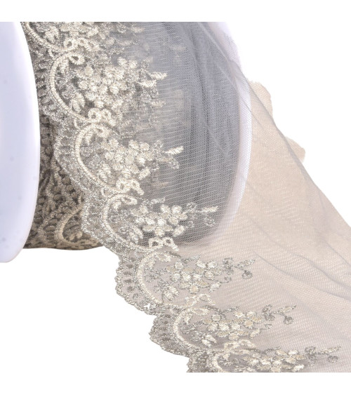 18.8m spool metallic embroidery on tulle 120mm silver
