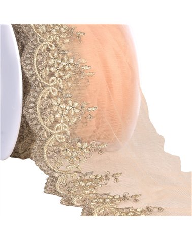 Bobine 18,8m broderie métallique sur tulle 120mm or