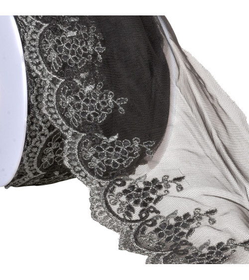 18.8m spool metallic embroidery on 120mm black tulle