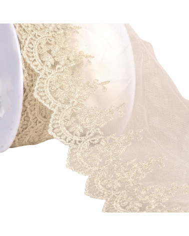 Bobina di ricamo metallico da 18,8 m su tulle ecru da 120 mm