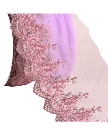 Bobine 18,8m broderie métallique sur tulle 120mm vieux rose
