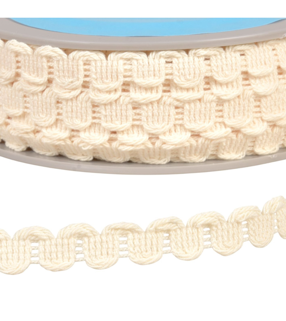 Bobina de 25m de trenza ondulada color crudo de 15mm