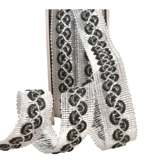 Bobine 15m galon vagues sur tresse métal 25mm noir
