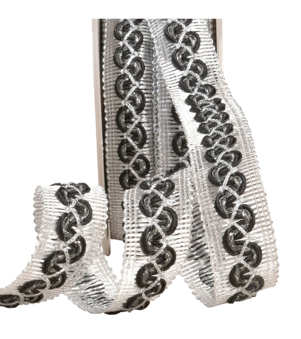Bobine 15m galon vagues sur tresse métal 25mm noir