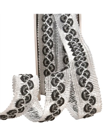 Bobine 15m galon vagues sur tresse métal 25mm noir