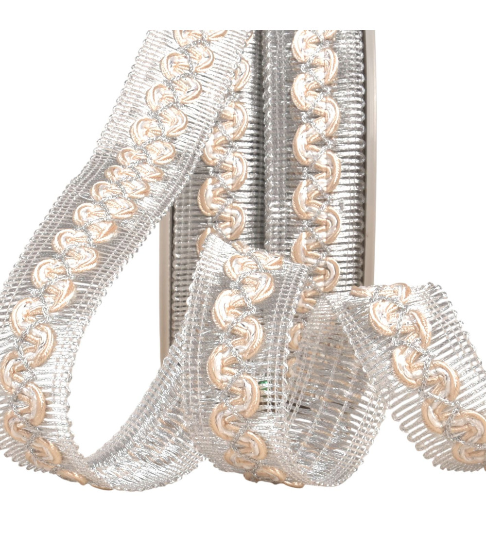 Bobina de 15m de trenza ondulada sobre trenza metálica beige de 25mm