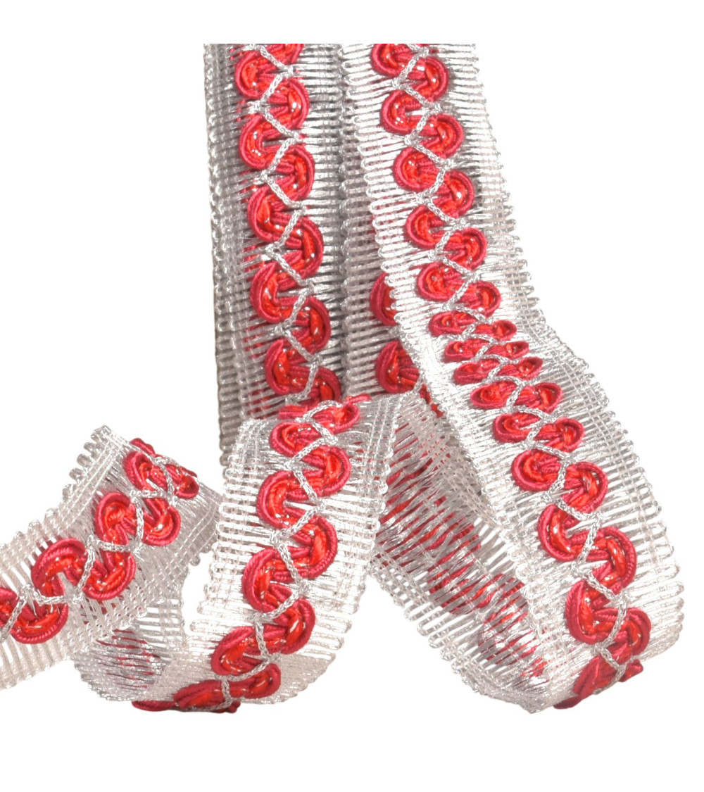 Bobina de 15m de trenza ondulada sobre trenza metálica burdeos de 25mm