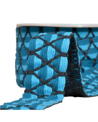 Bobine 10m galon bicolore six brins 31mm bleu acier