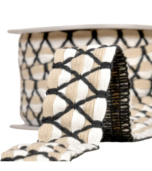 Bobina de 10m trenza bicolor seis hilos 31mm beige