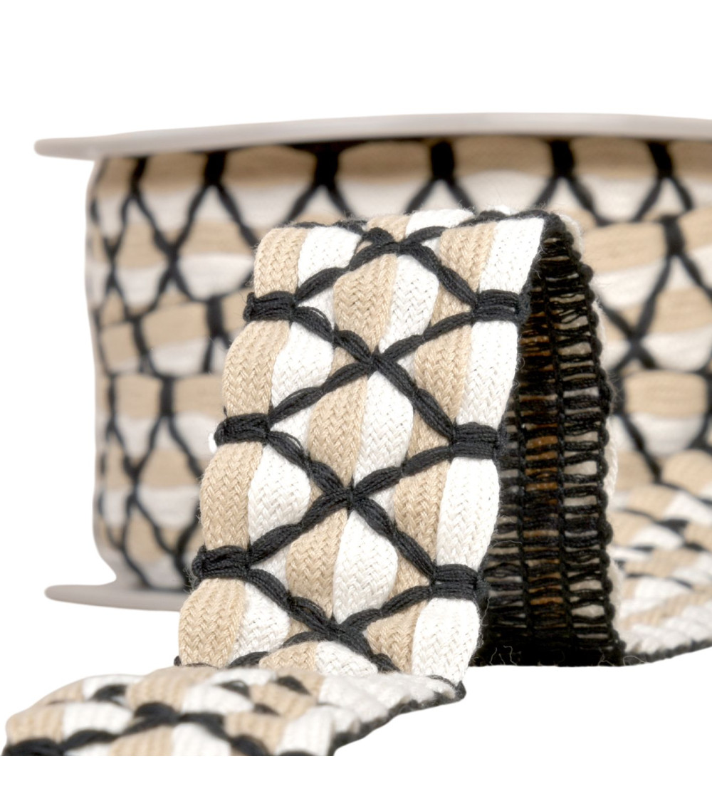 Bobina da 10 m di treccia bicolore a sei capi da 31 mm beige