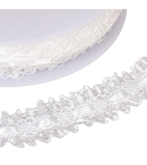 Bobina da 15 m di pizzo arricciato da 35 mm bianco