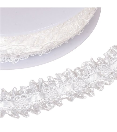 Bobine 15m galon dentelle froncee 35mm blanc
