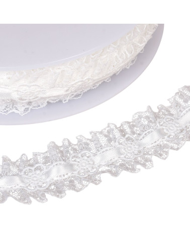 Bobina da 15 m di pizzo arricciato da 35 mm bianco