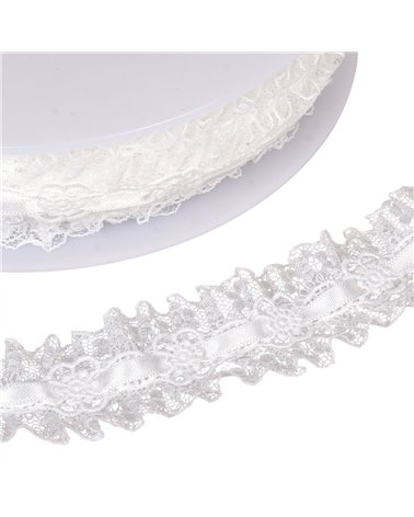 Bobine 15m galon dentelle froncee 35mm blanc