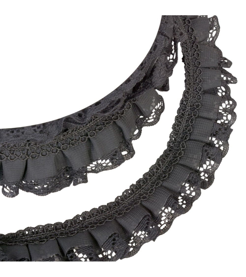 15m spool of gathered lace trim 30mm black