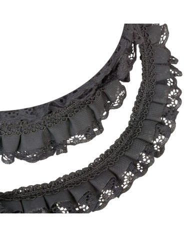 Bobina de 15m de puntilla fruncida 30mm negro