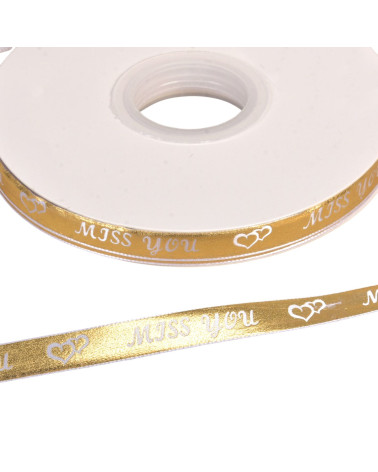 45m reel "miss you" message ribbon 10mm gold