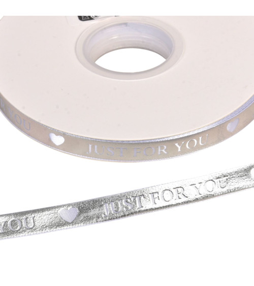 45m reel "just for you" message ribbon 10mm silver
