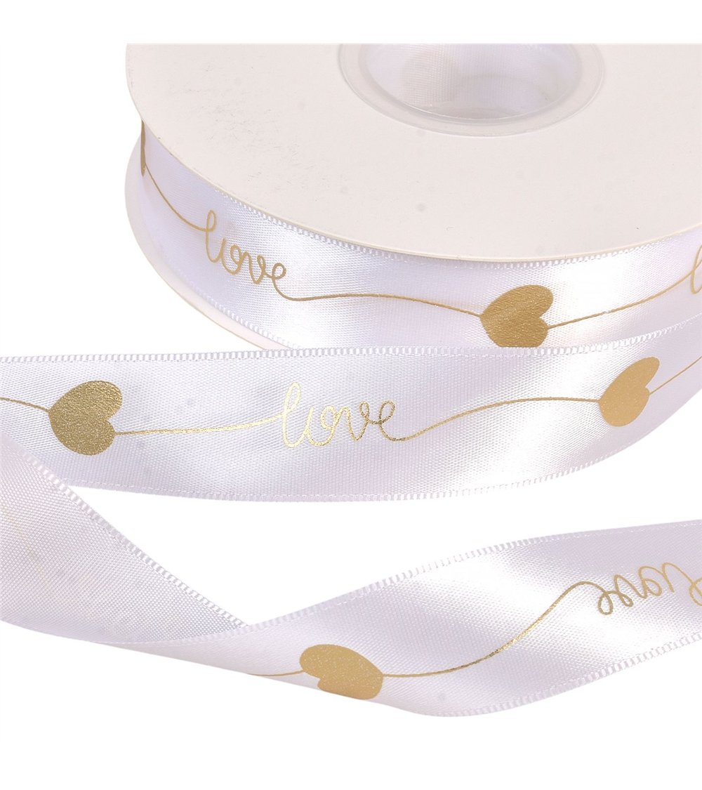 Bobine 45m ruban "love" 25mm blanc