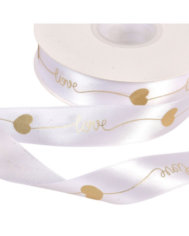 45m reel "love" ribbon 25mm white