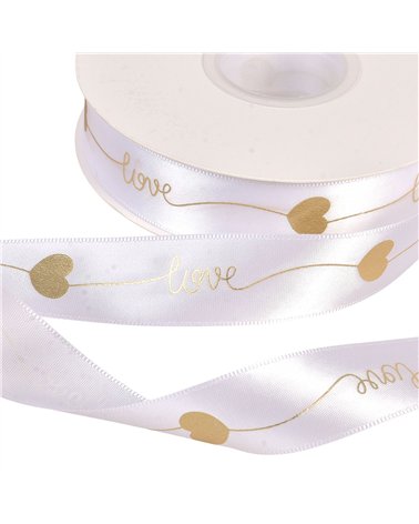 Bobine 45m ruban "love" 25mm blanc