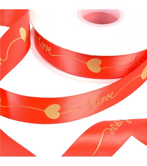 Bobine 45m ruban "love" 25mm rouge