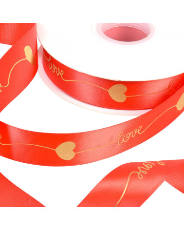 45m reel "love" ribbon 25mm red