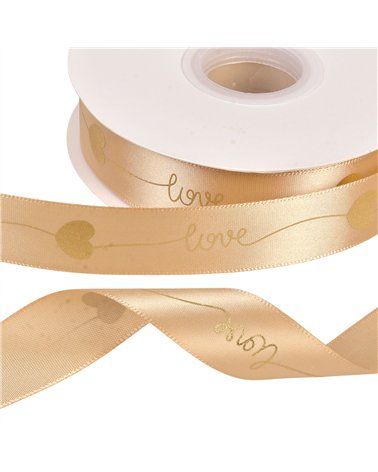 Bobine 45m ruban "love" 25mm or