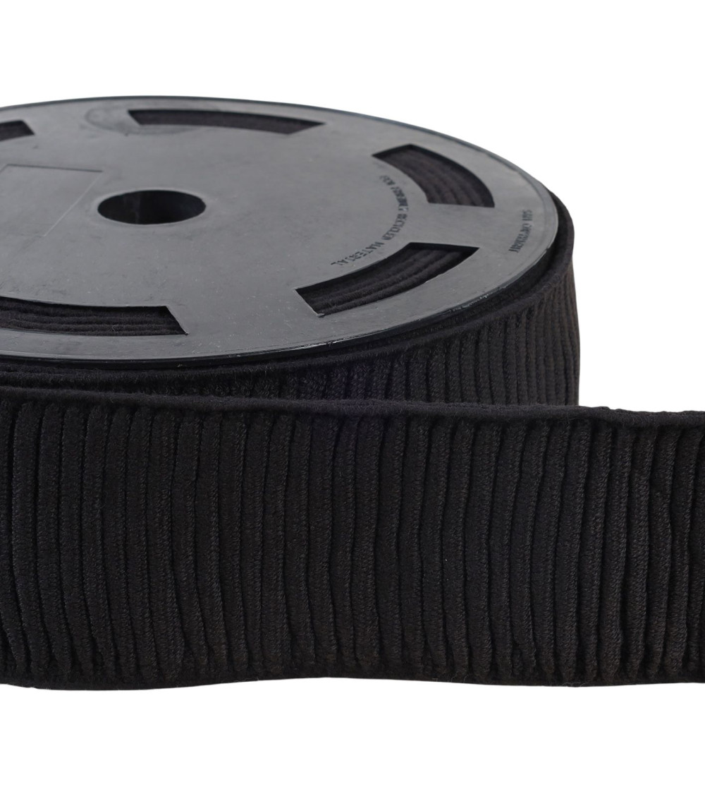 Elastischer Baumwollrock, 70 mm, Schwarz, pro Meter