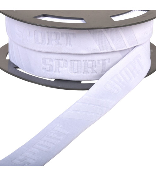 Geprägtes Sportgummiband, 32 mm, Weiß, pro Meter
