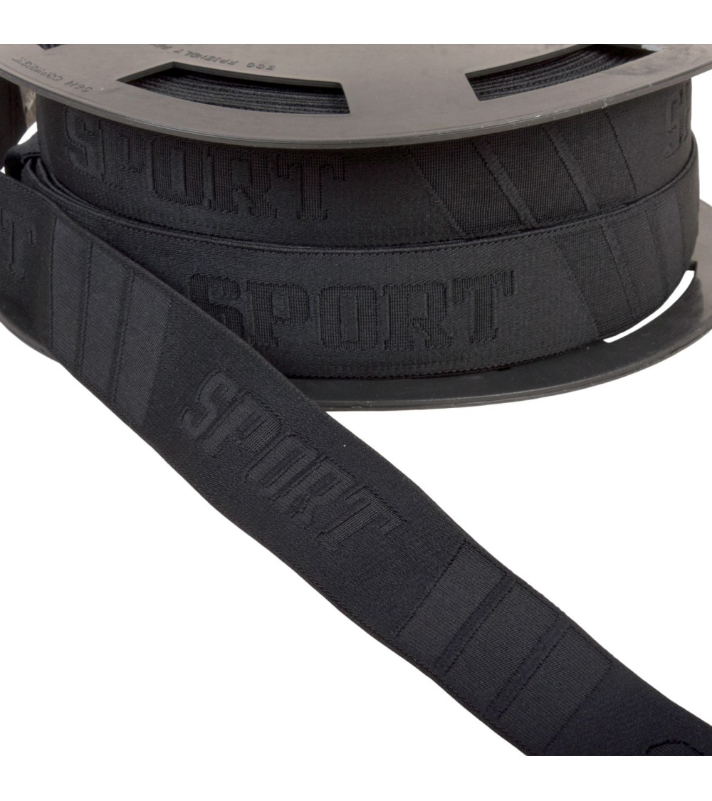Embossed sports elastic 32mm black per meter