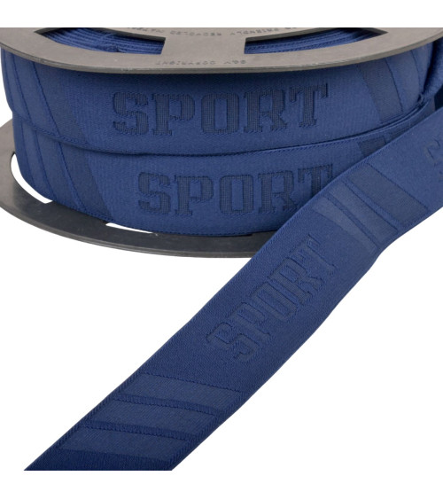 Embossed sports elastic 32mm navy blue per meter