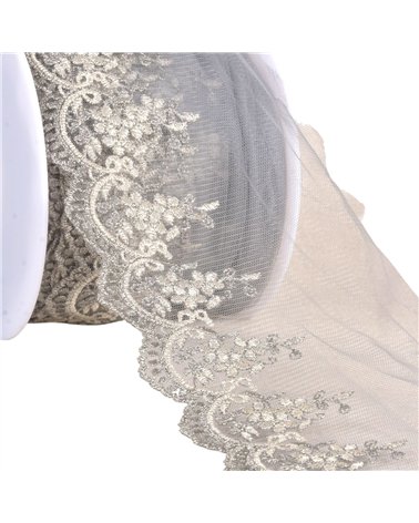 Broderie métallique sur tulle 120mm argent au mètre