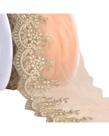 Ricami metallici su tulle oro 120 mm al metro