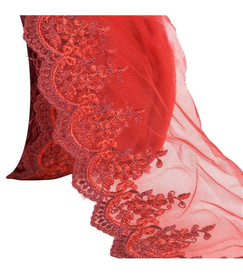 Broderie métallique sur tulle 120mm rouge au mètre