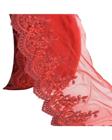 Broderie métallique sur tulle 120mm rouge au mètre
