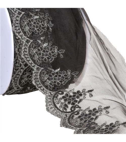 Broderie métallique sur tulle 120mm noir au mètre