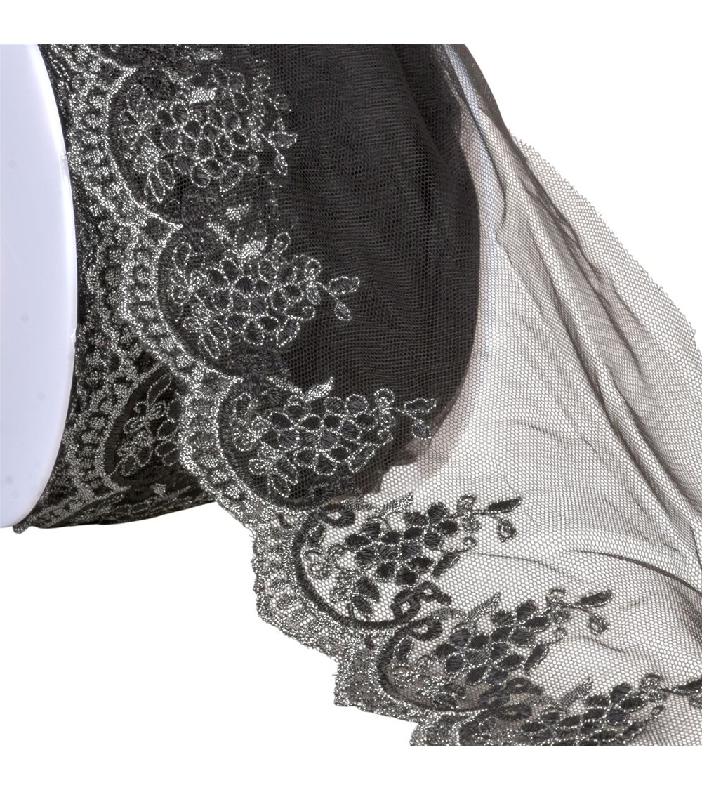 Broderie métallique sur tulle 120mm noir au mètre