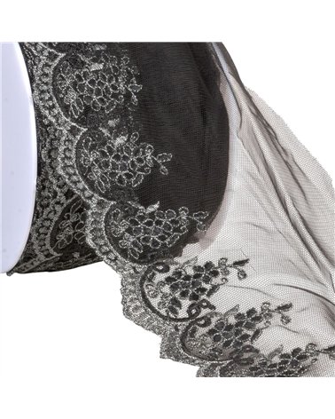 Broderie métallique sur tulle 120mm noir au mètre