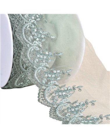 Broderie métallique sur tulle 120mm bleu lavande au mètre