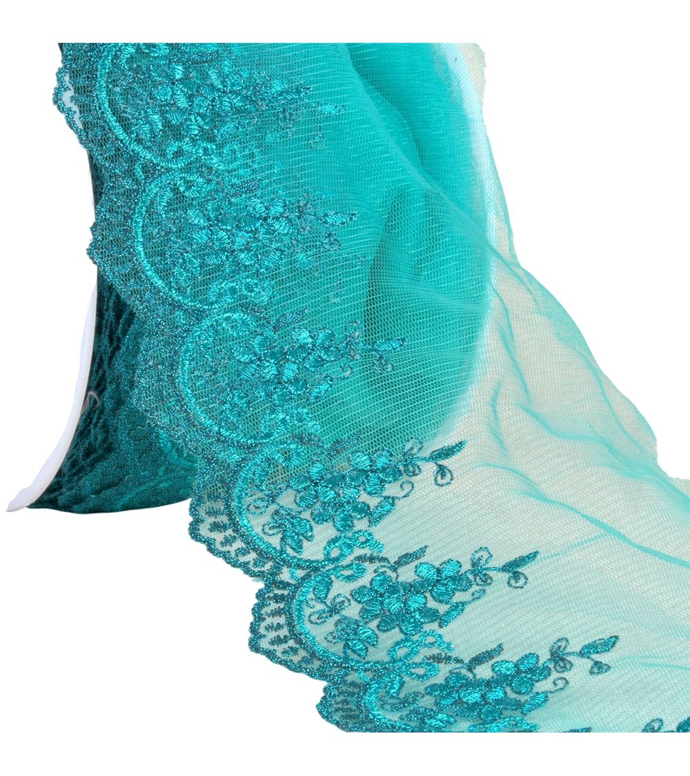 Broderie métallique sur tulle 120mm bleu canard au mètre