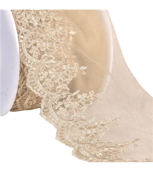 Broderie métallique sur tulle 120mm beige au mètre