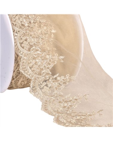 Broderie métallique sur tulle 120mm beige au mètre