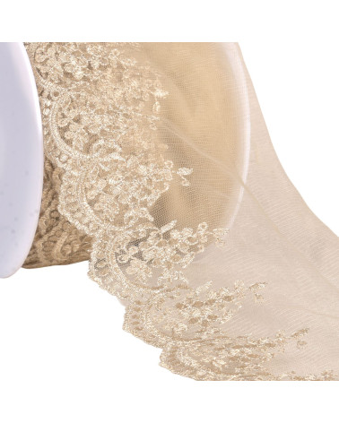 Metallic embroidery on 120mm beige tulle per meter