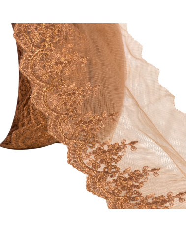 Ricamo metallico su tulle ruggine 120mm al metro