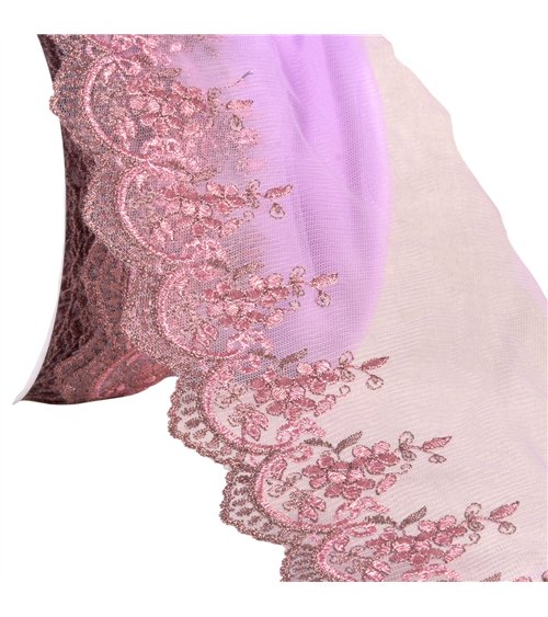 Broderie métallique sur tulle 120mm vieux rose au mètre