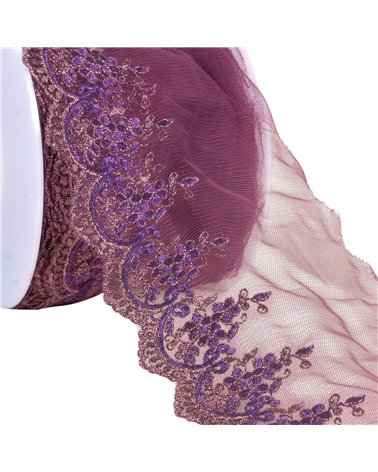 Broderie métallique sur tulle 120mm violet au mètre